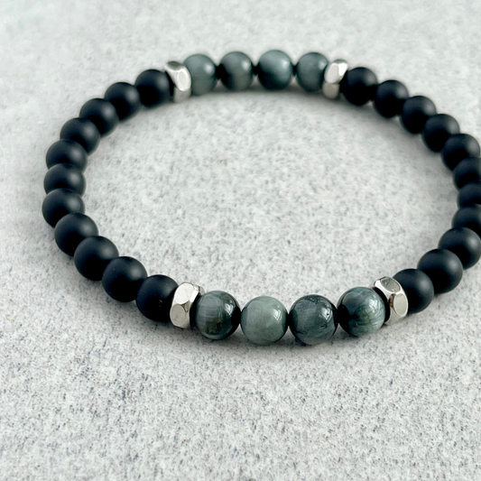 Matte Onyx, Chrysoberyl with Stainless Steel Accents Bracelet