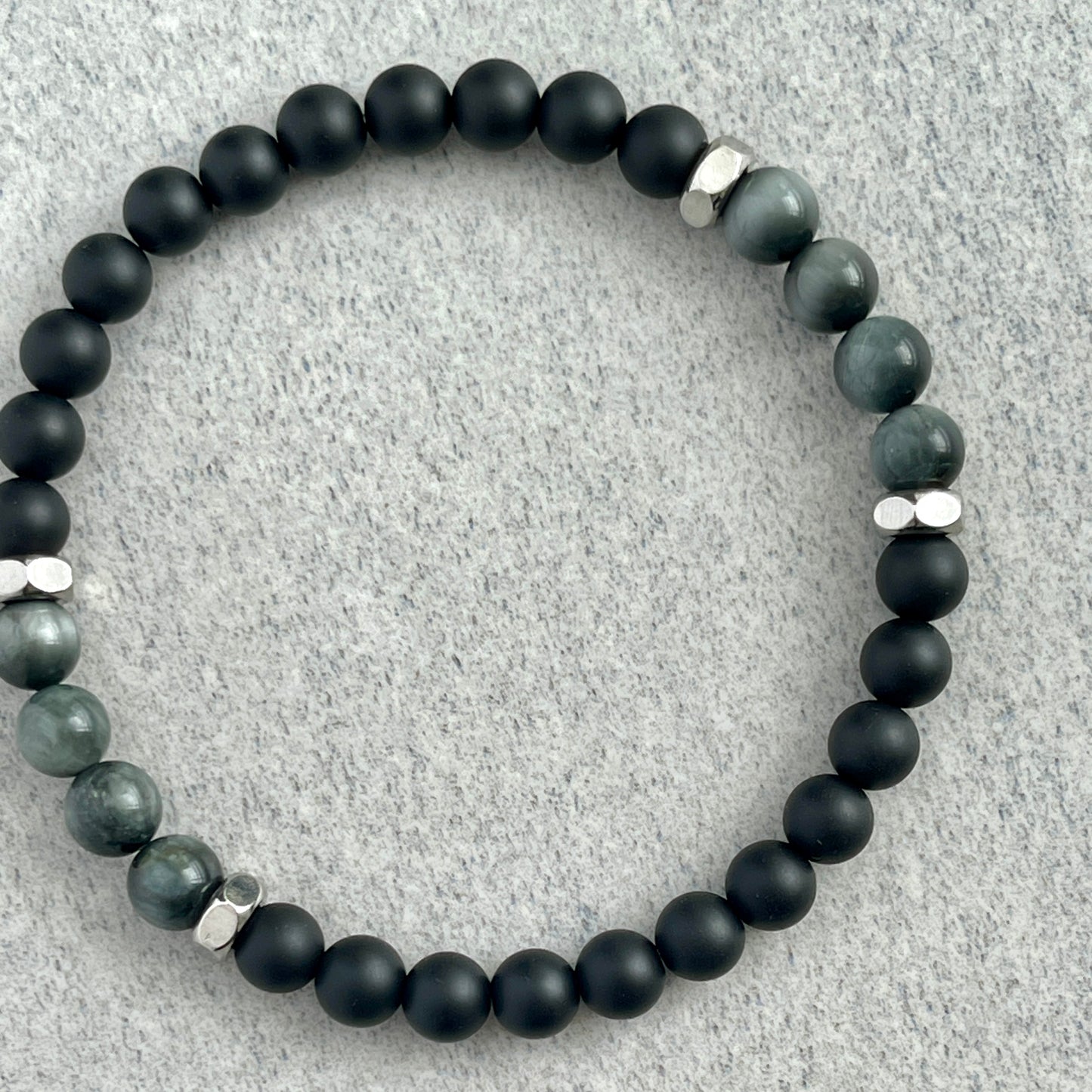 Matte Onyx, Chrysoberyl with Stainless Steel Accents Bracelet