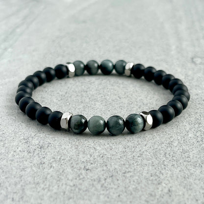 Matte Onyx, Chrysoberyl with Stainless Steel Accents Bracelet