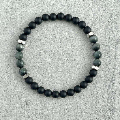 Matte Onyx, Chrysoberyl with Stainless Steel Accents Bracelet