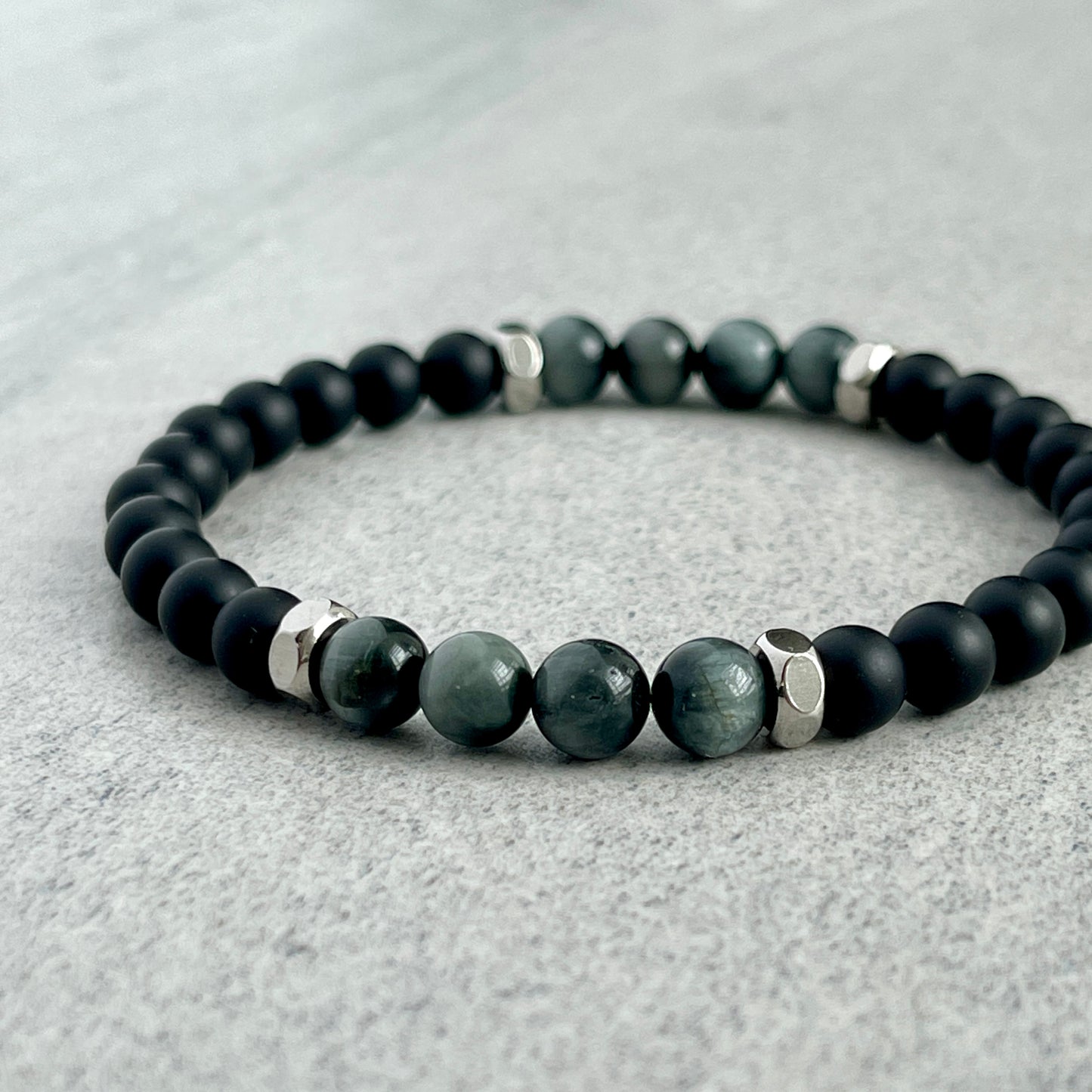 Matte Onyx, Chrysoberyl with Stainless Steel Accents Bracelet