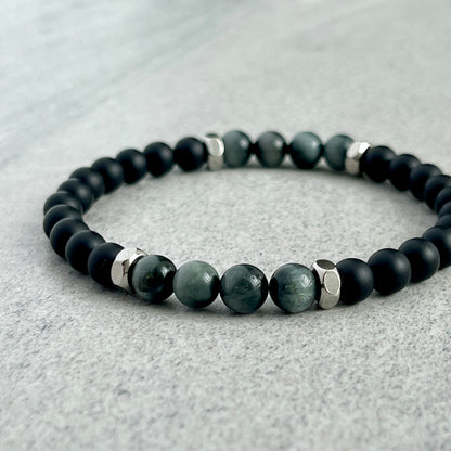 Matte Onyx, Chrysoberyl with Stainless Steel Accents Bracelet