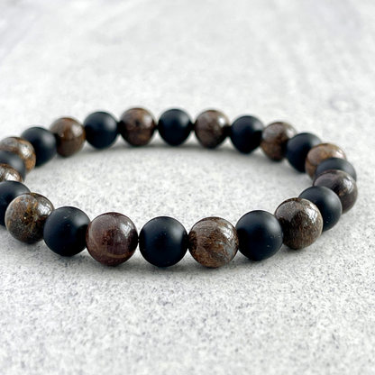 Bronzite and Matte Onyx Beaded Bracelet