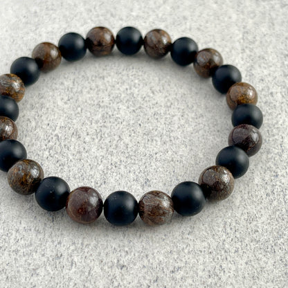 Bronzite and Matte Onyx Beaded Bracelet