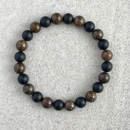 Bronzite and Matte Onyx Beaded Bracelet