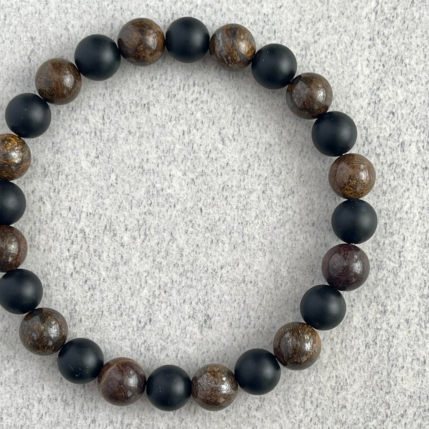 Bronzite and Matte Onyx Beaded Bracelet