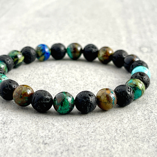 Chrysocolla and Black Lava Beaded Bracelet