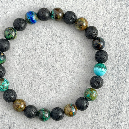 Chrysocolla and Black Lava Beaded Bracelet