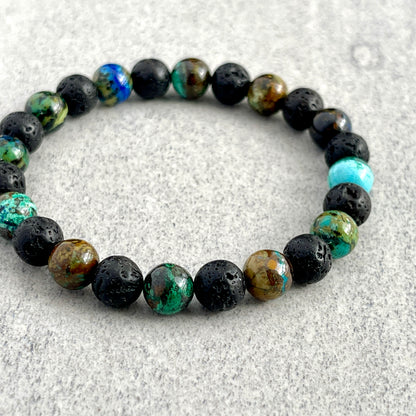 Chrysocolla and Black Lava Beaded Bracelet