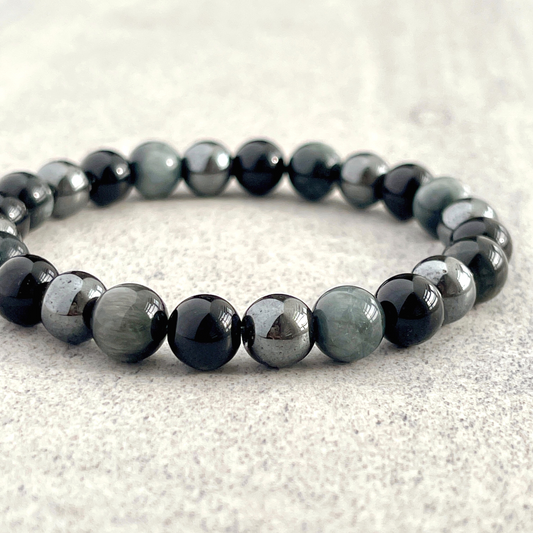 Chrysoberyl, Onyx & Hematite Beaded Bracelet