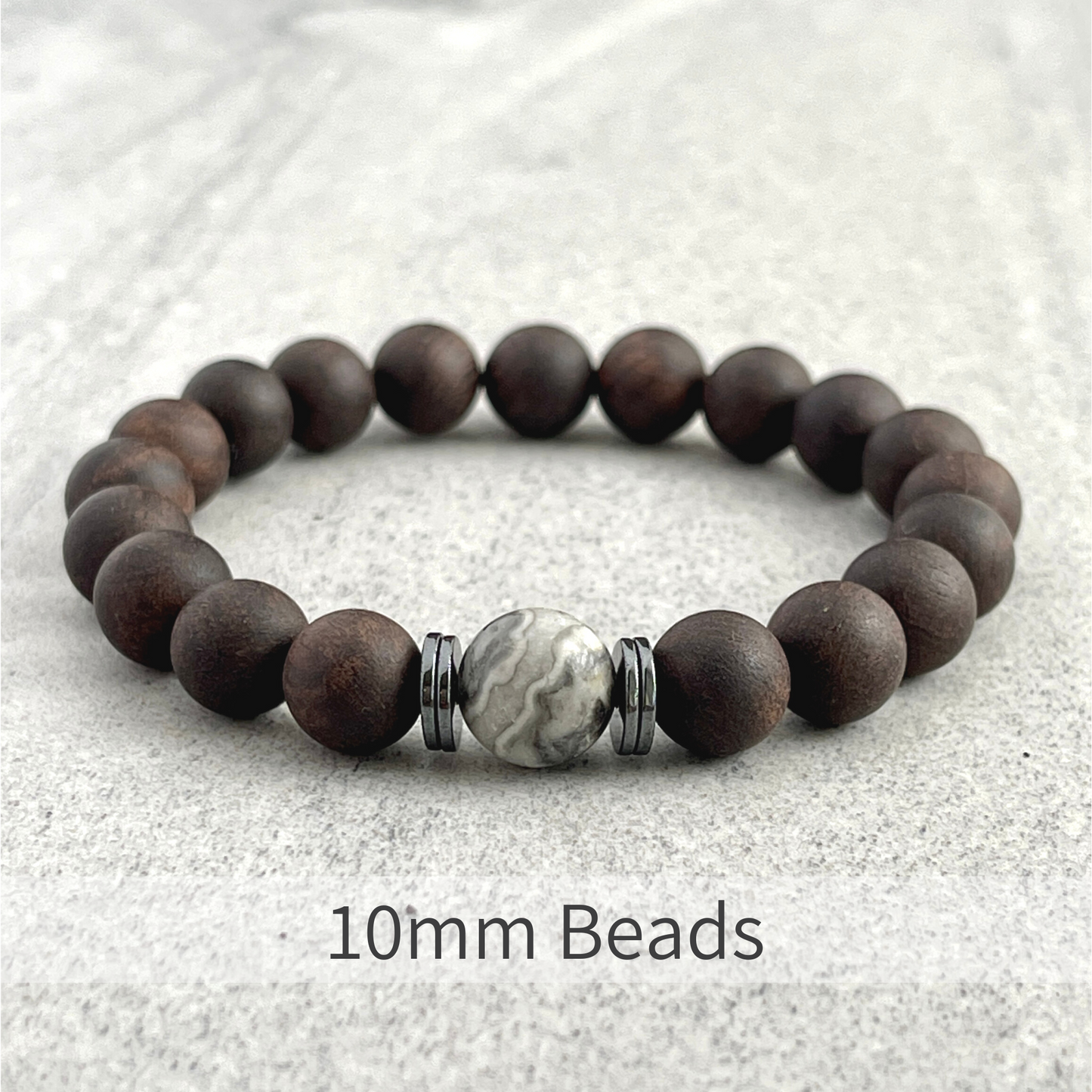 Ebony Blackwood Wooden Bracelet with a Single Grey Picasso Jasper