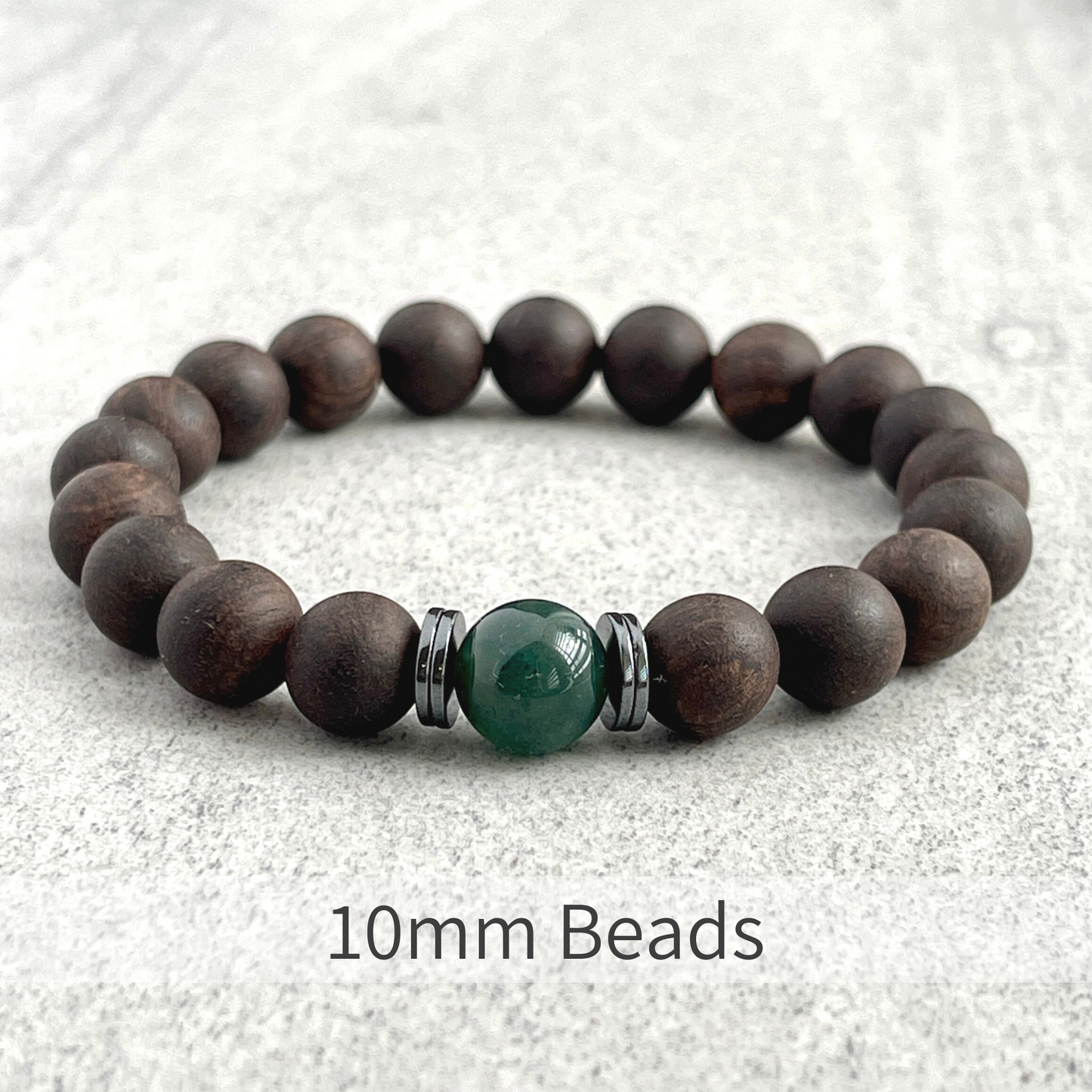 Ebony Blackwood Wooden Bracelet with a Single Moss Agate