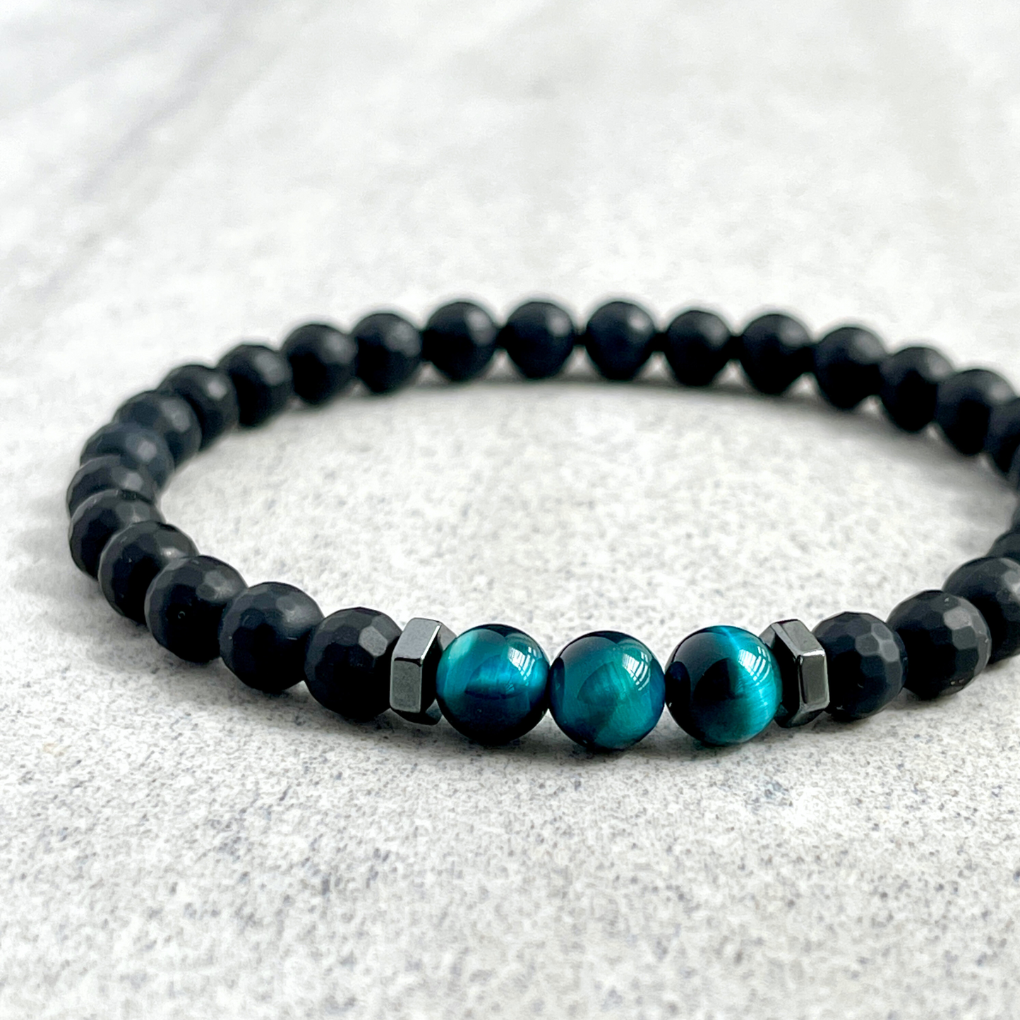 Aqua Blue Tiger Eye & Hematite Necklace for Men