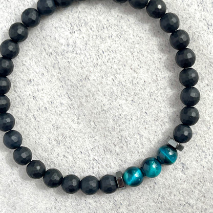 Elegant Aqua Blue Tiger Eye & Hematite Bracelet