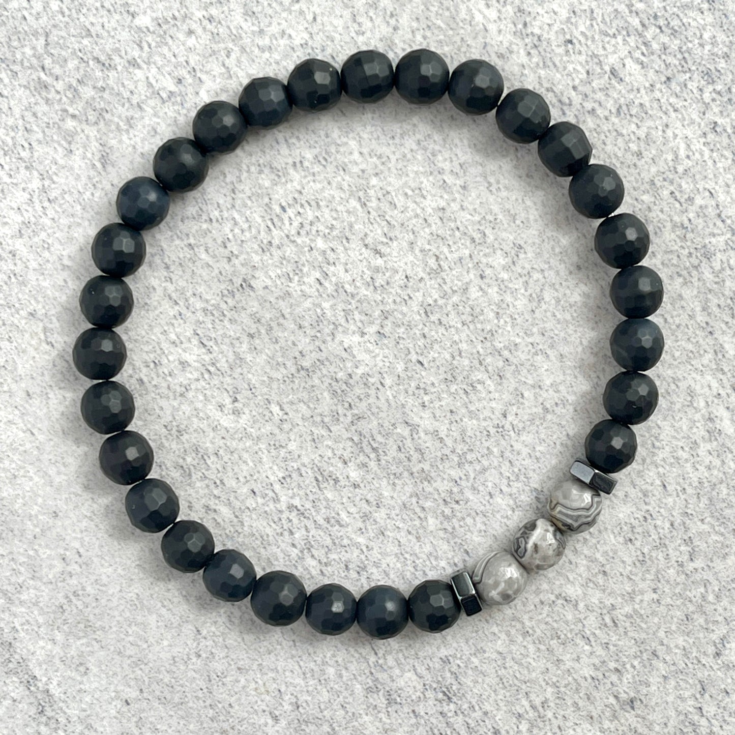 Matte Onyx with Faceted Map Jasper and Hematite