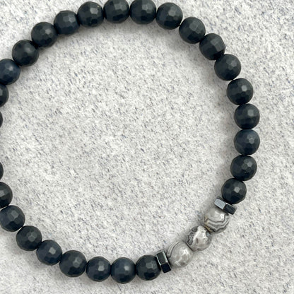 Matte Onyx with Faceted Map Jasper and Hematite