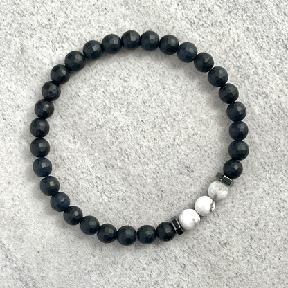 Faceted Matte Onyx with White Howlite and Hematite