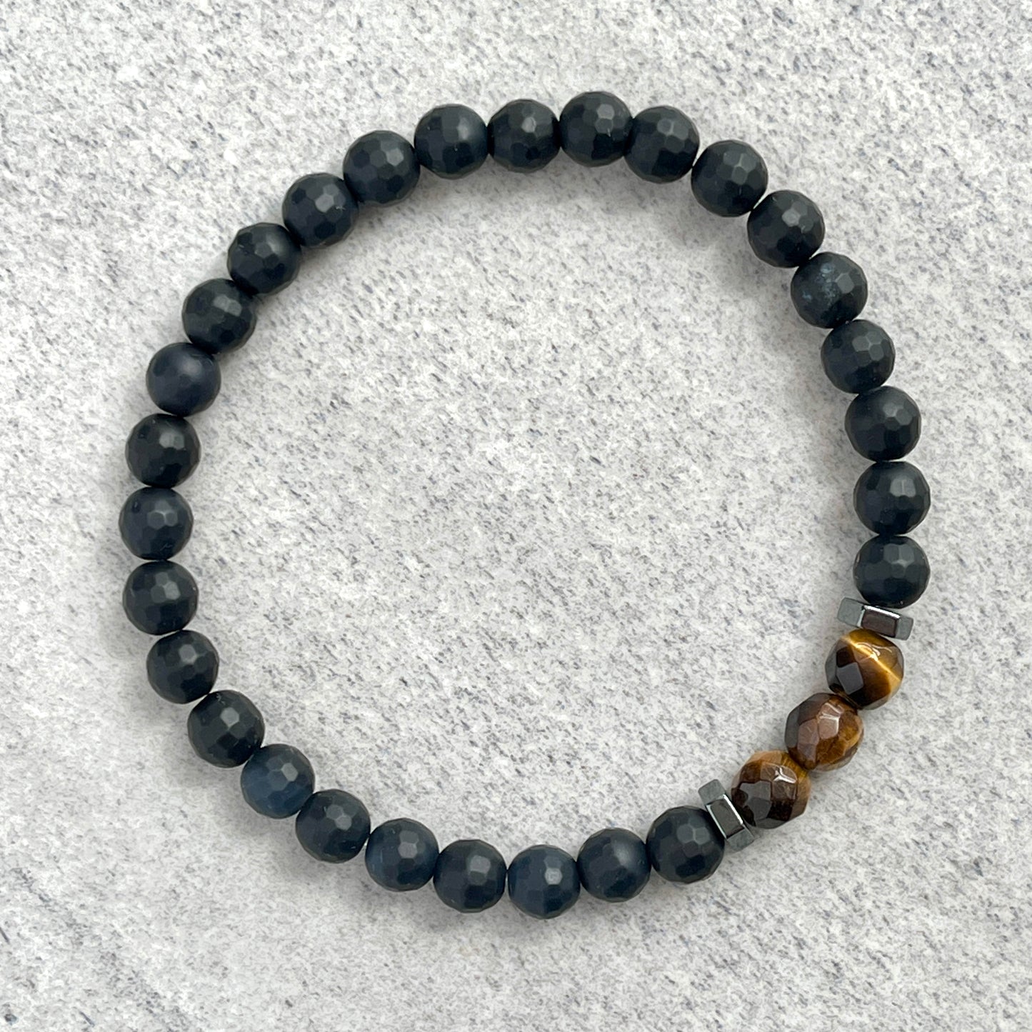 Faceted Matte Onyx with Yellow Tiger Eye & Hematite