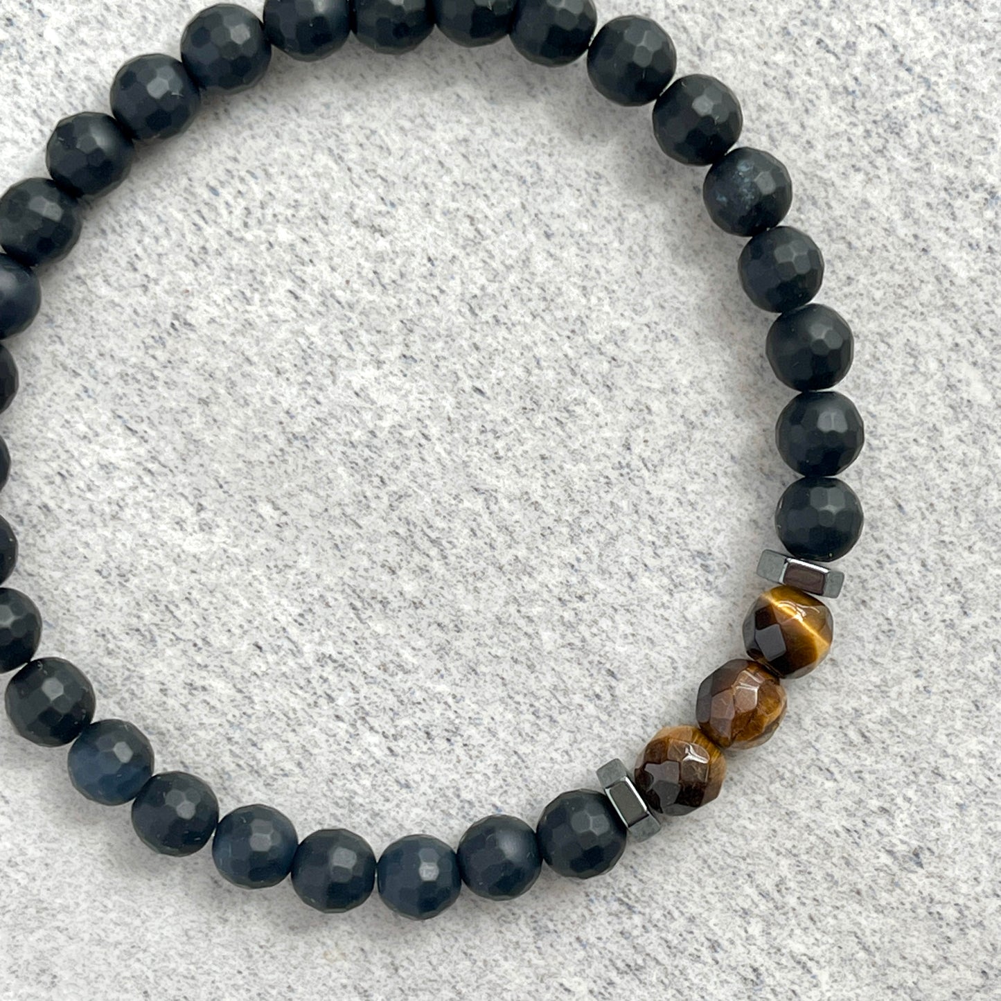 Faceted Matte Onyx with Yellow Tiger Eye & Hematite