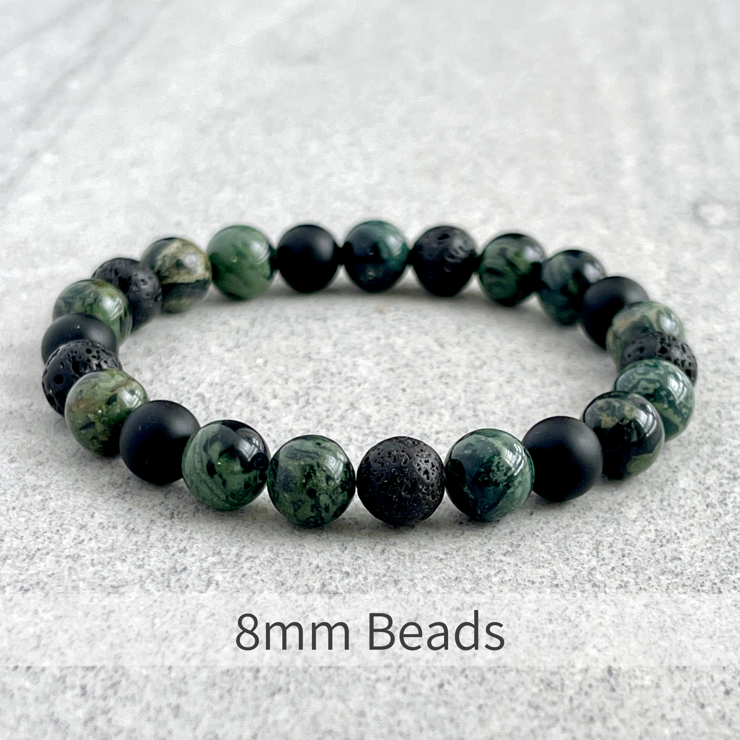 Green Camo - Kambaba Jasper, Matte Onyx and Black Lava Beaded Bracelet