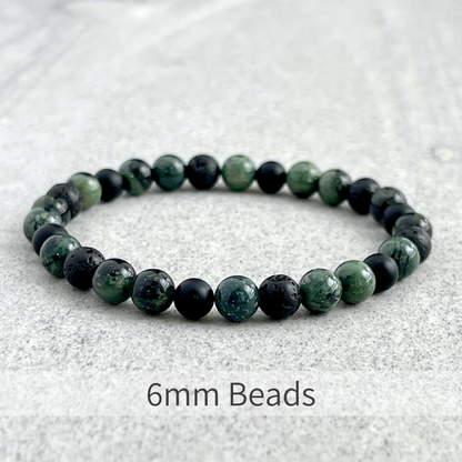 Green Camo - Kambaba Jasper, Matte Onyx and Black Lava Beaded Bracelet