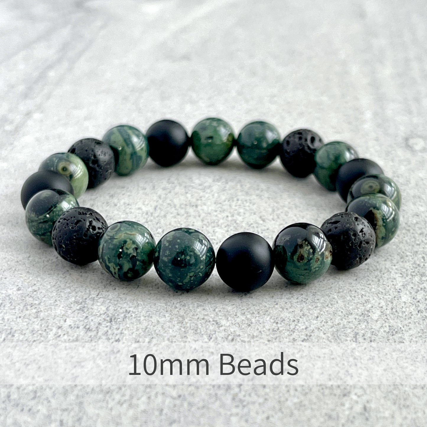 Green Camo - Kambaba Jasper, Matte Onyx and Black Lava Beaded Bracelet