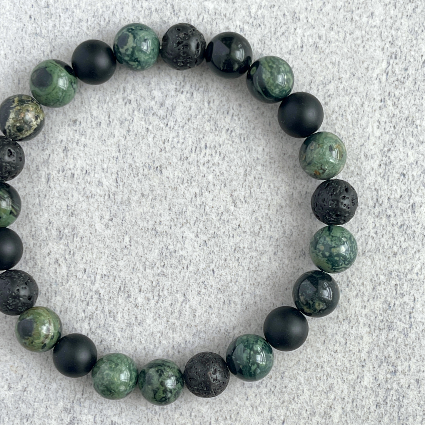 Green Camo - Kambaba Jasper, Matte Onyx and Black Lava Beaded Bracelet