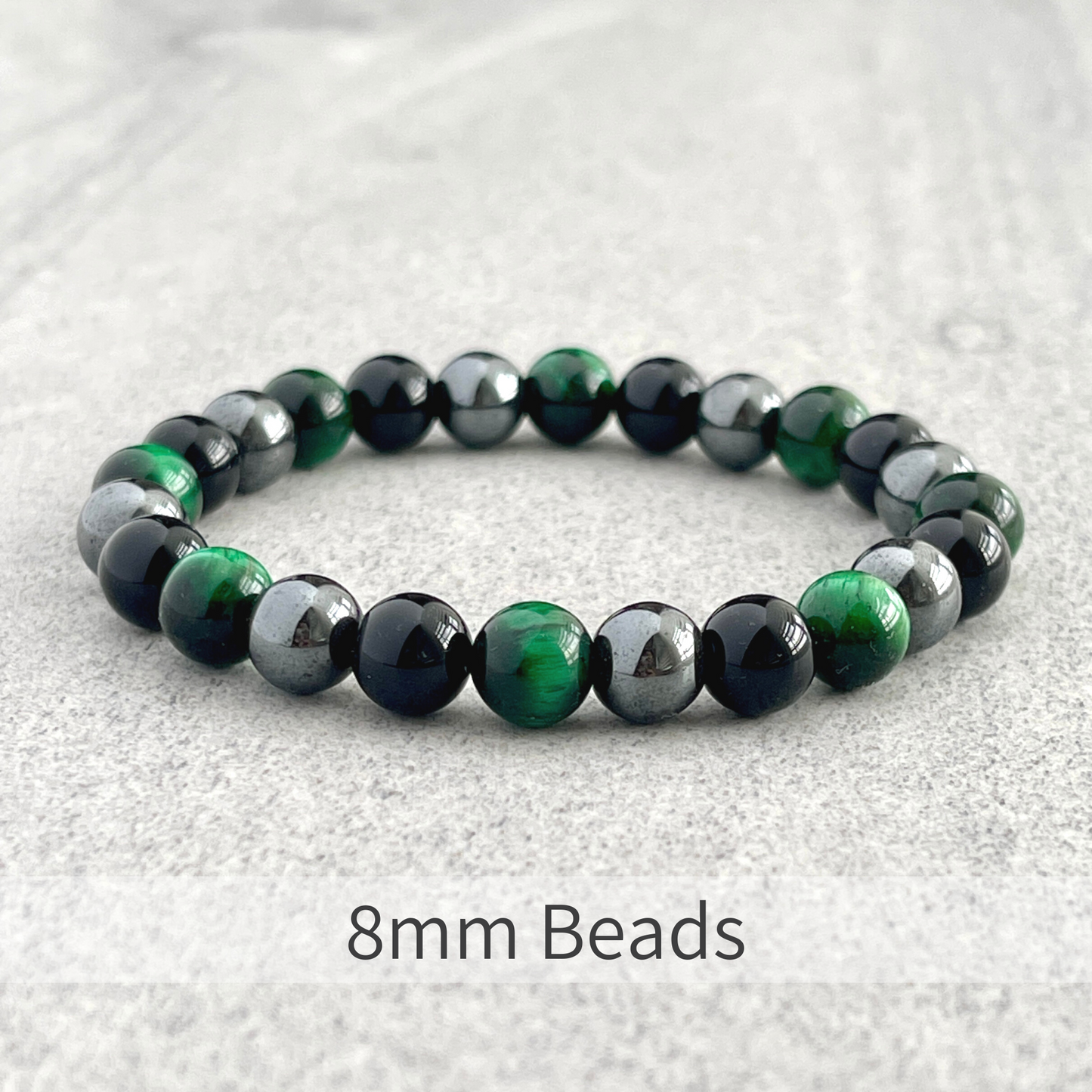 Green Tiger Eye, Onyx & Hematite Beaded Bracelet