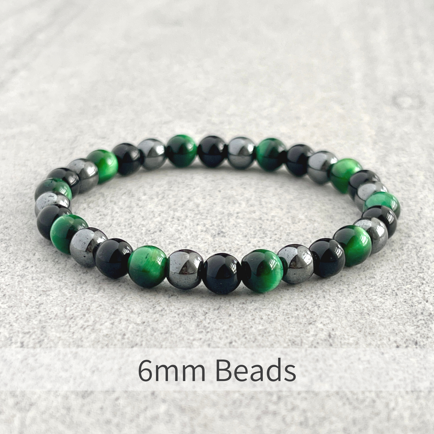 Green Tiger Eye, Onyx & Hematite Beaded Bracelet