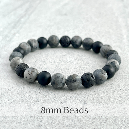 Grey Camo - Matte Black Labradorite, Matte Onyx and Black Lava Beaded Bracelet