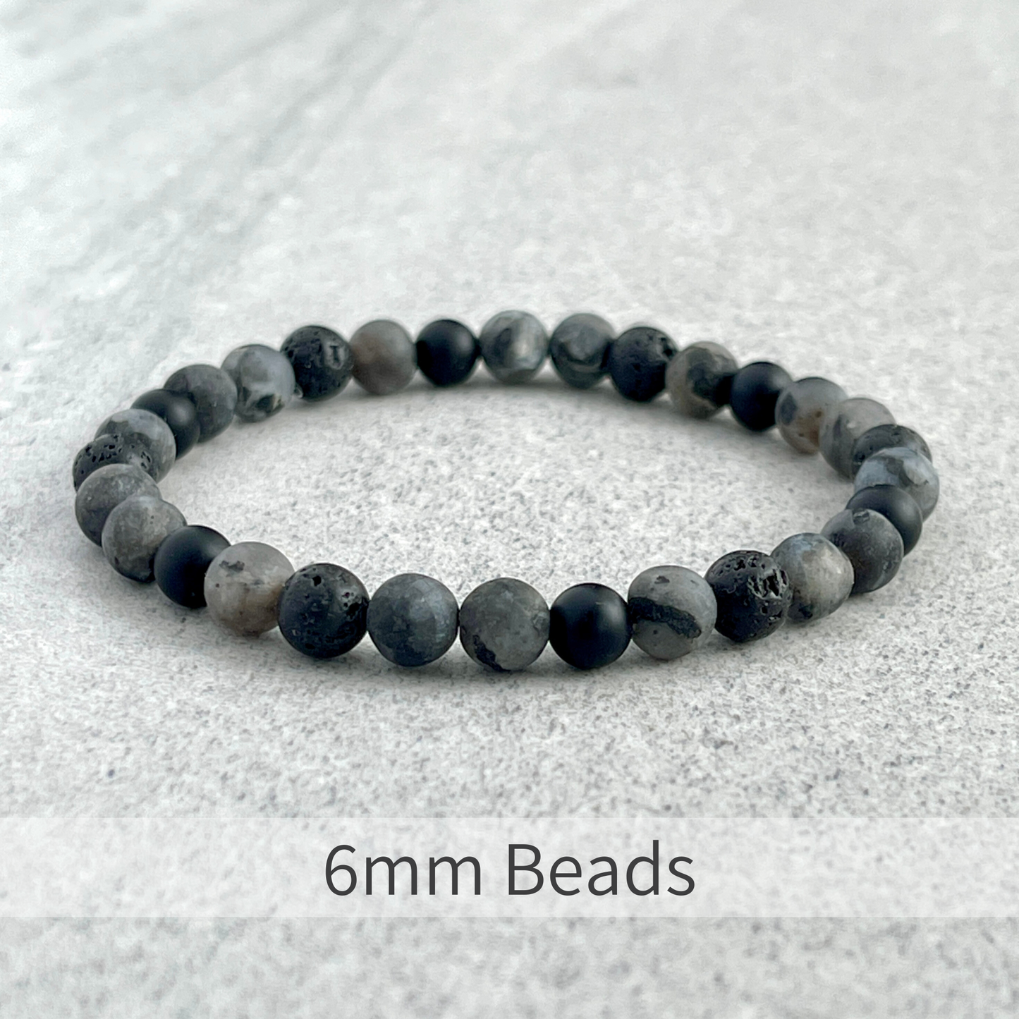 Grey Camo - Matte Black Labradorite, Matte Onyx and Black Lava Beaded Bracelet