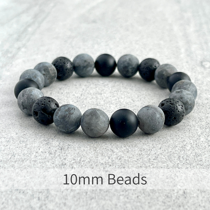 Grey Camo - Matte Black Labradorite, Matte Onyx and Black Lava Beaded Bracelet