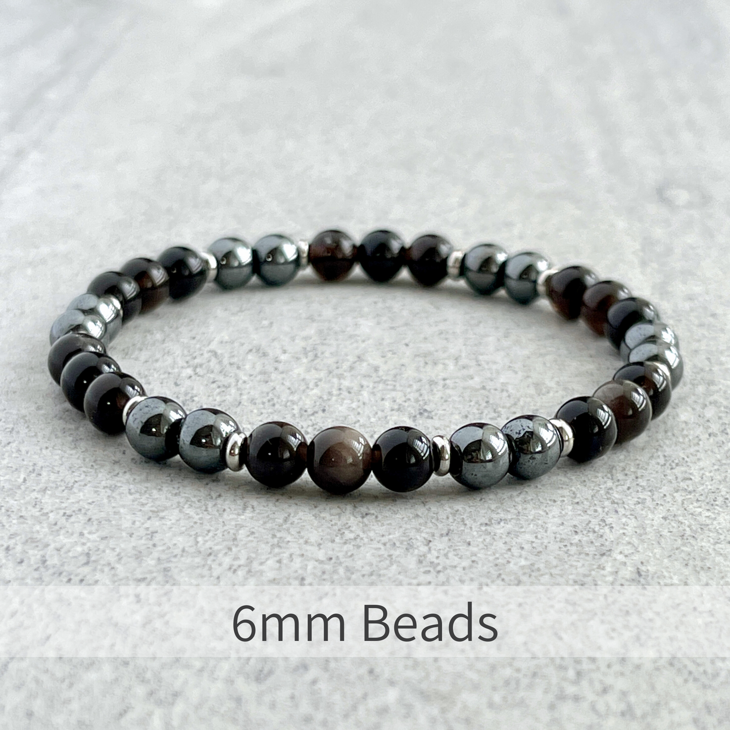 Grey Obsidian and Hematite Beaded Bracelet