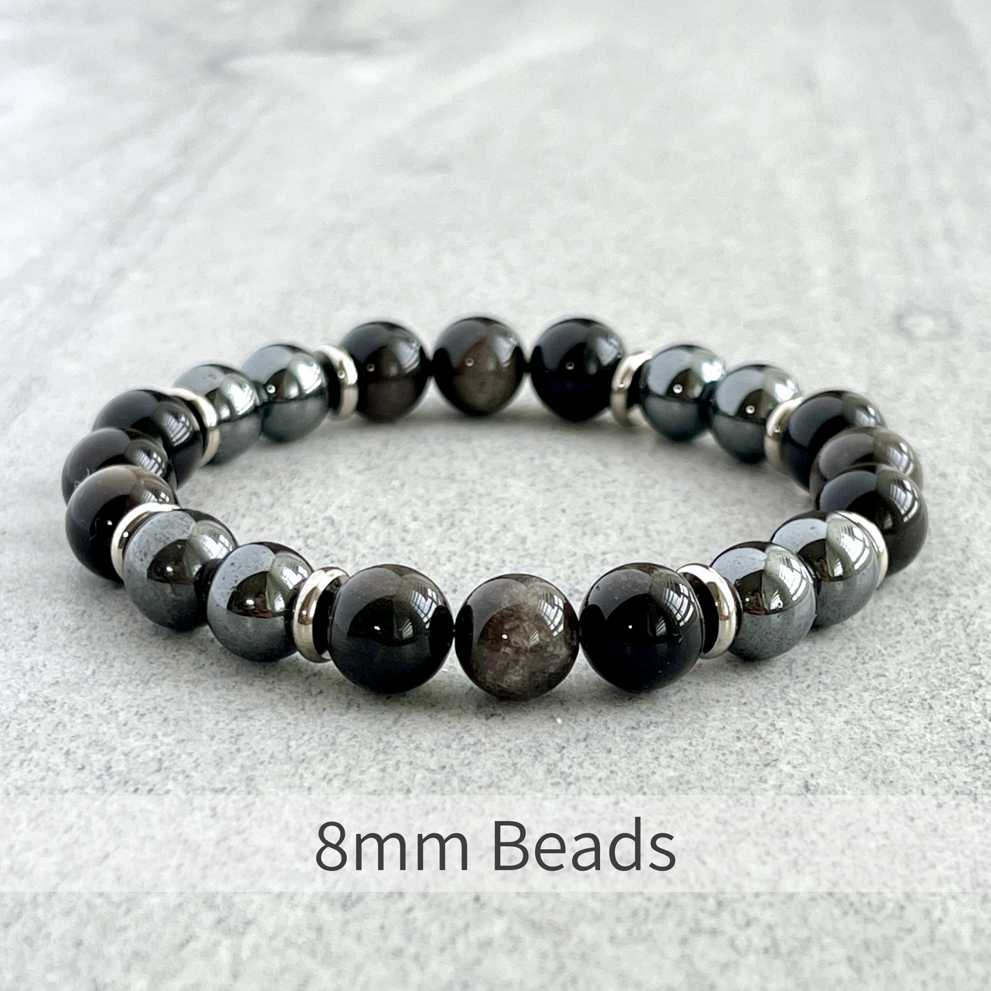 Grey Obsidian and Hematite Beaded Bracelet