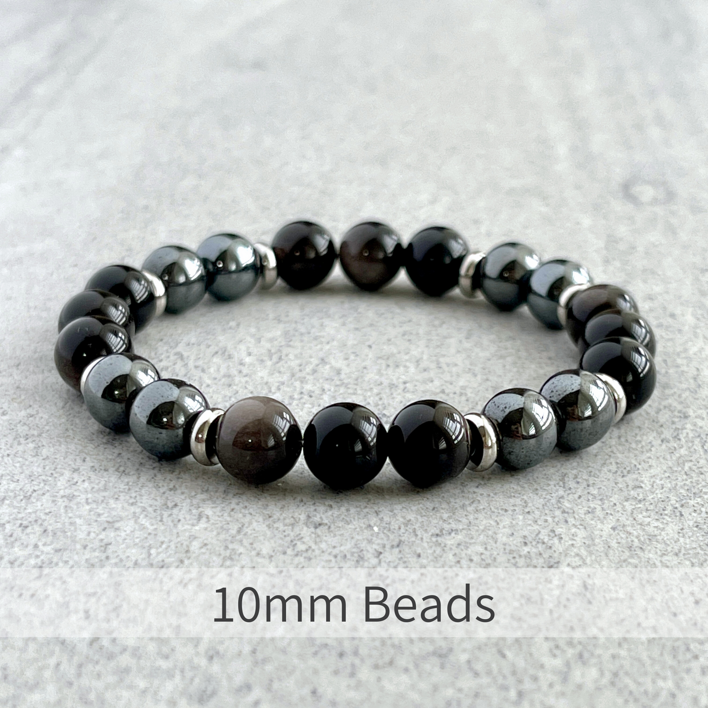 Grey Obsidian and Hematite Beaded Bracelet