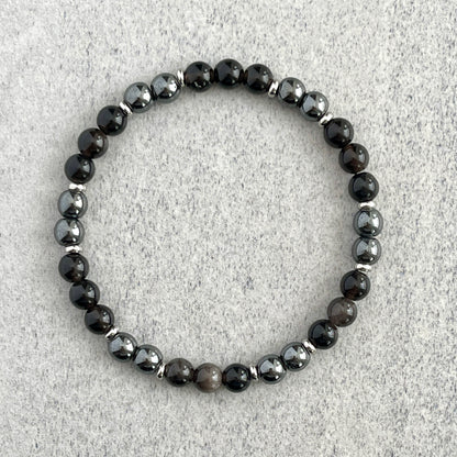 Grey Obsidian and Hematite Beaded Bracelet