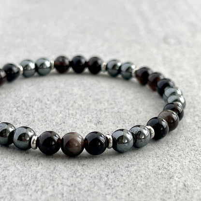 Grey Obsidian and Hematite Beaded Bracelet