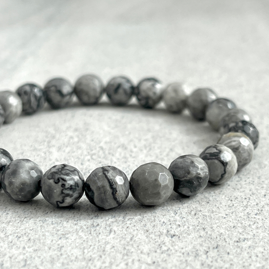 Faceted Grey Picasso Jasper Beaded Bracelet