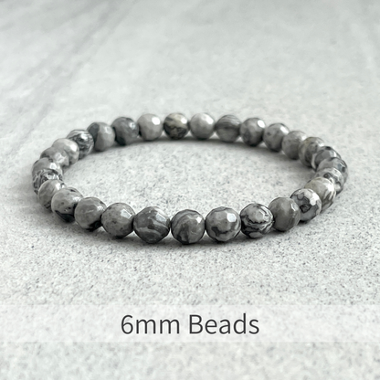 Faceted Grey Picasso Jasper Beaded Bracelet