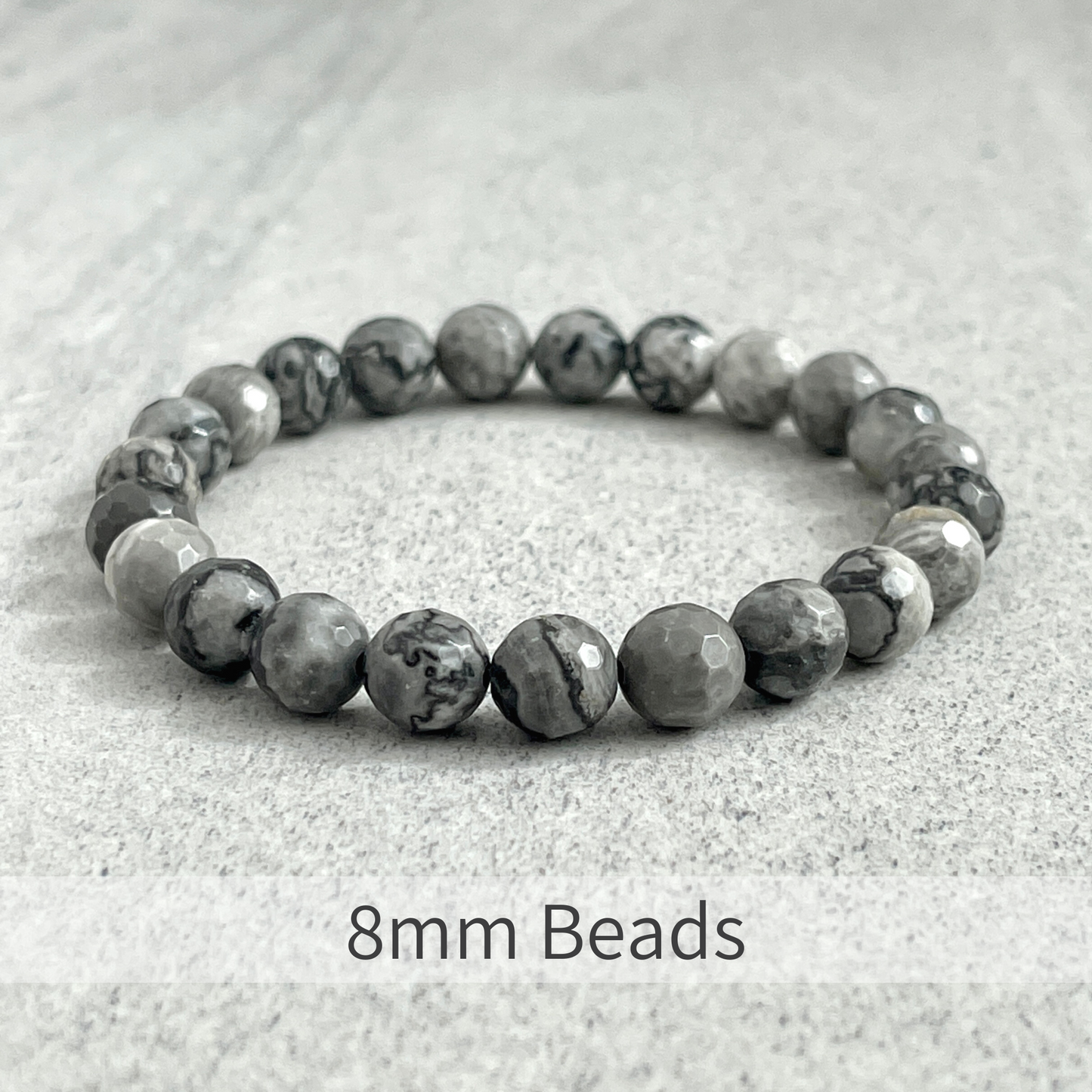 Faceted Grey Picasso Jasper Beaded Bracelet