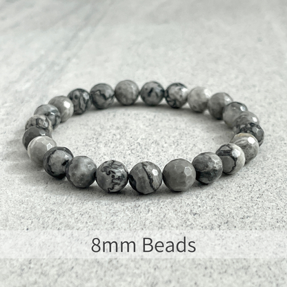 Faceted Grey Picasso Jasper Beaded Bracelet