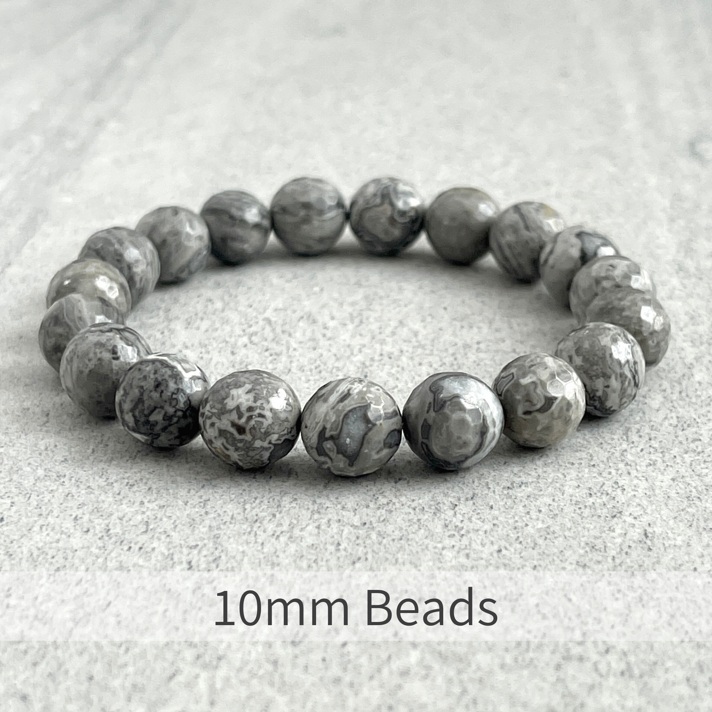 Faceted Grey Picasso Jasper Beaded Bracelet