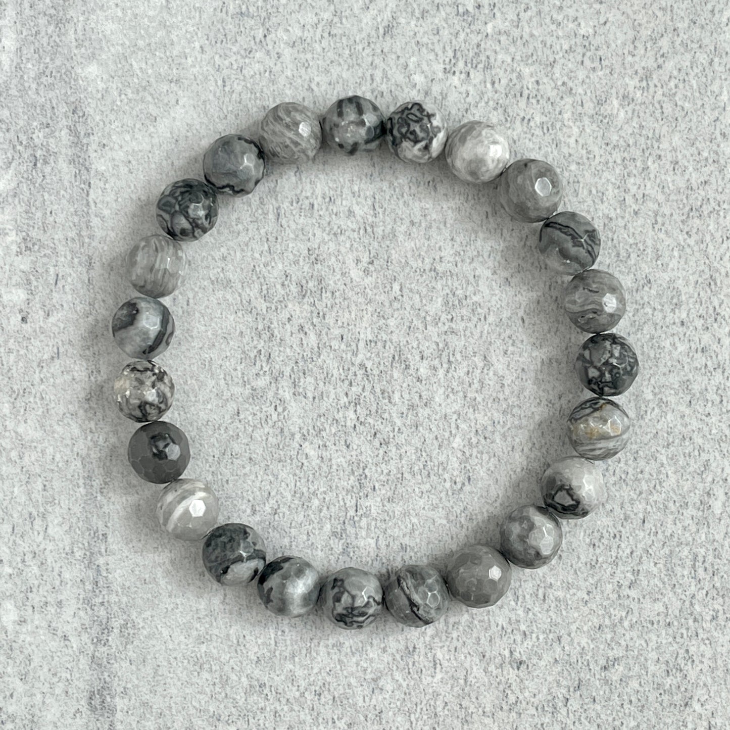 Faceted Grey Picasso Jasper Beaded Bracelet