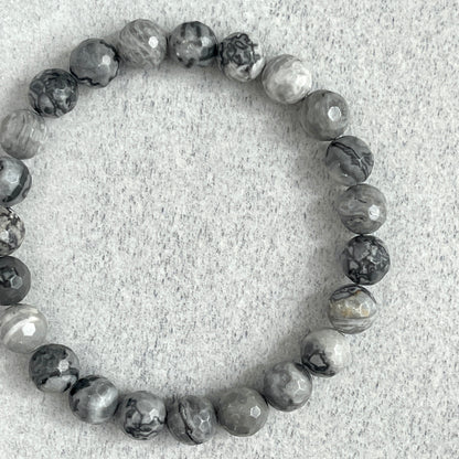 Faceted Grey Picasso Jasper Beaded Bracelet