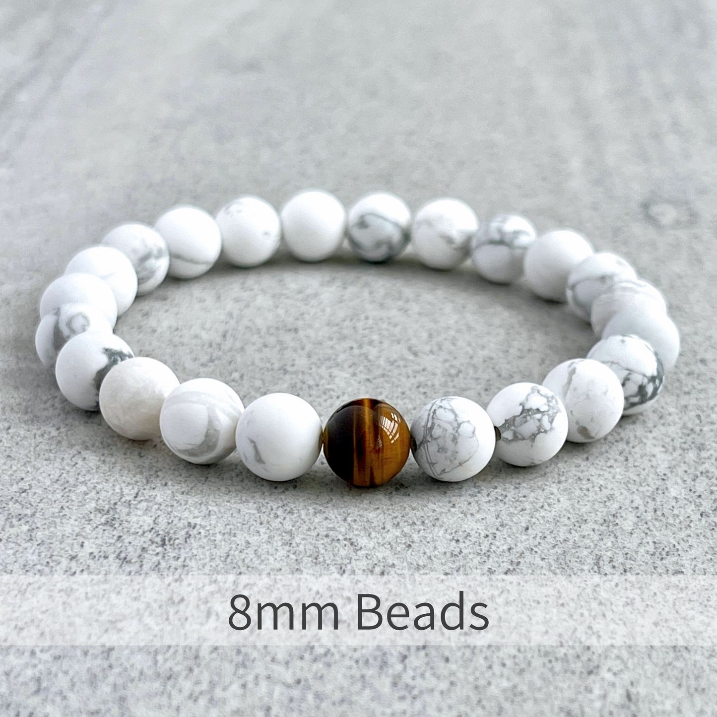 Matte White Howlite with a Single Yellow Tiger Eye Stretch Bracelet