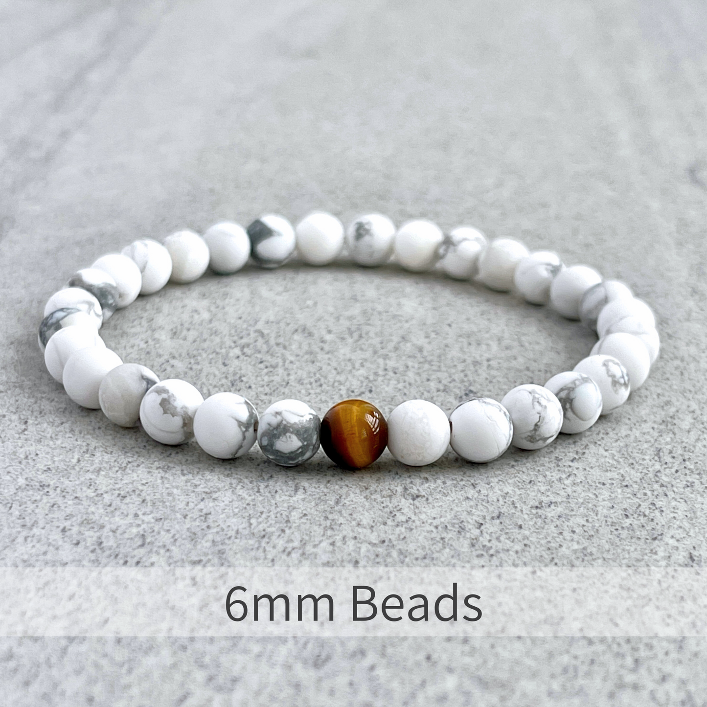 Matte White Howlite with a Single Yellow Tiger Eye Stretch Bracelet