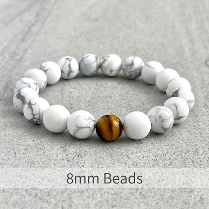 Matte White Howlite with a Single Yellow Tiger Eye Stretch Bracelet