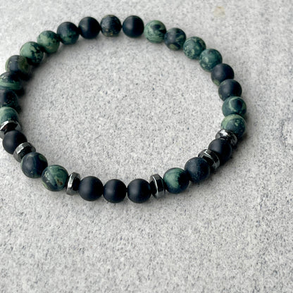 Matte Kambaba Jasper & Matte Onyx Beaded Bracelet