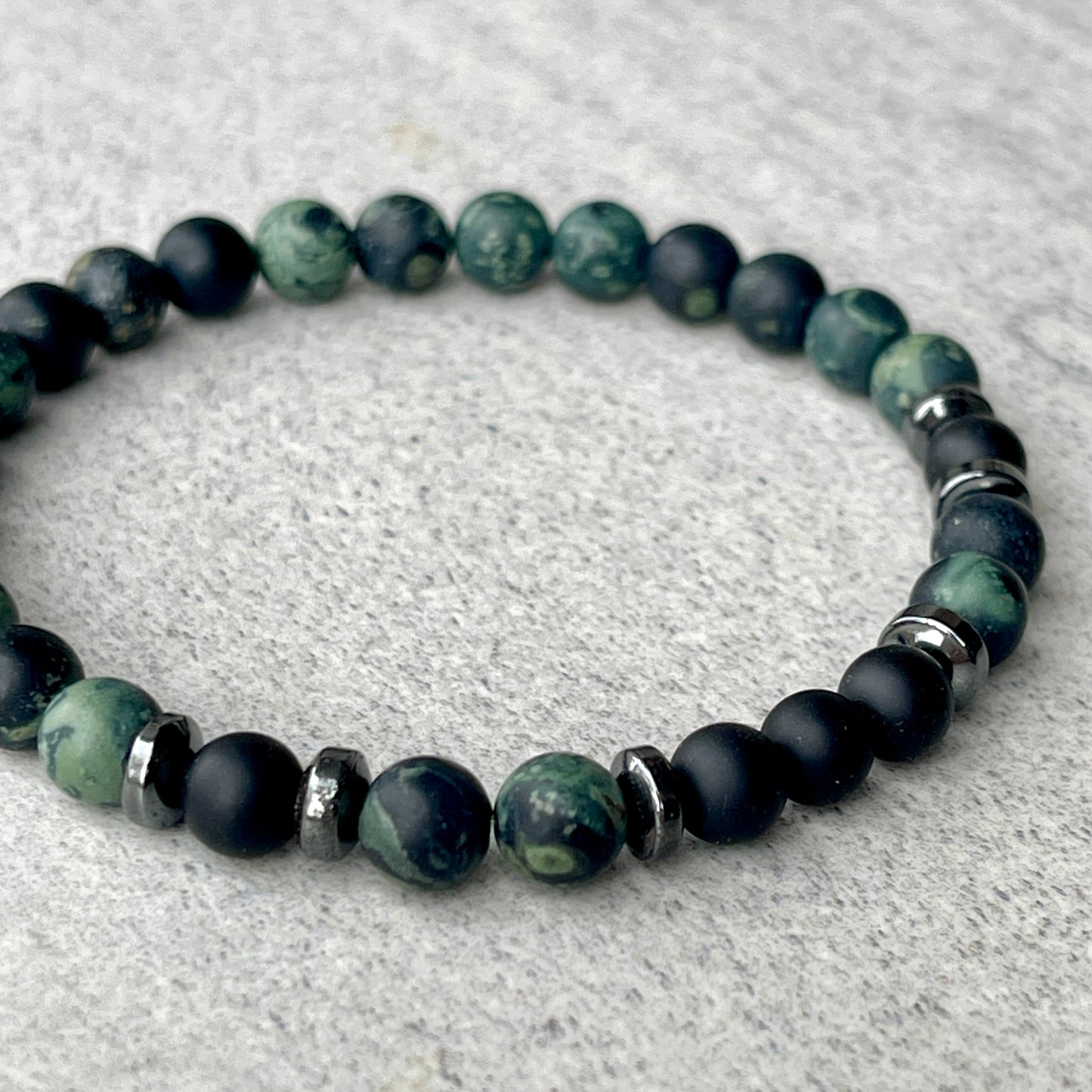 Matte Kambaba Jasper & Matte Onyx Beaded Bracelet