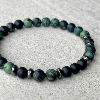 Matte Kambaba Jasper & Matte Onyx Beaded Bracelet